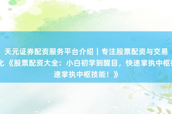 天元证券配资服务平台介绍｜专注股票配资与交易布局优化 《股票配资大全：小白初学到醒目，快速掌执中枢技能！》