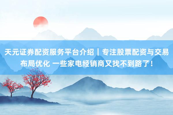 天元证券配资服务平台介绍｜专注股票配资与交易布局优化 一些家电经销商又找不到路了！
