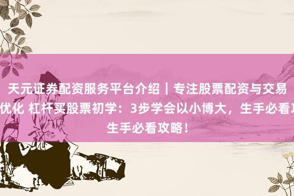 天元证券配资服务平台介绍｜专注股票配资与交易布局优化 杠杆买股票初学：3步学会以小博大，生手必看攻略！