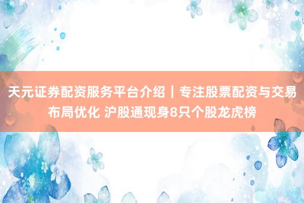 天元证券配资服务平台介绍｜专注股票配资与交易布局优化 沪股通现身8只个股龙虎榜