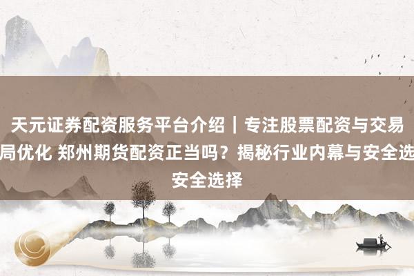 天元证券配资服务平台介绍｜专注股票配资与交易布局优化 郑州期货配资正当吗？揭秘行业内幕与安全选择
