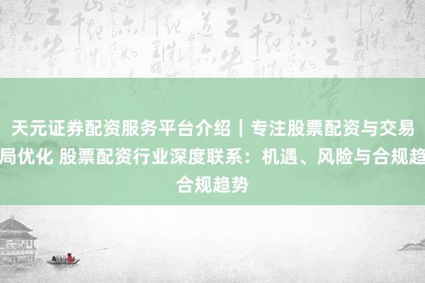 天元证券配资服务平台介绍｜专注股票配资与交易布局优化 股票配资行业深度联系：机遇、风险与合规趋势