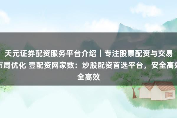 天元证券配资服务平台介绍｜专注股票配资与交易布局优化 壹配资网家数：炒股配资首选平台，安全高效